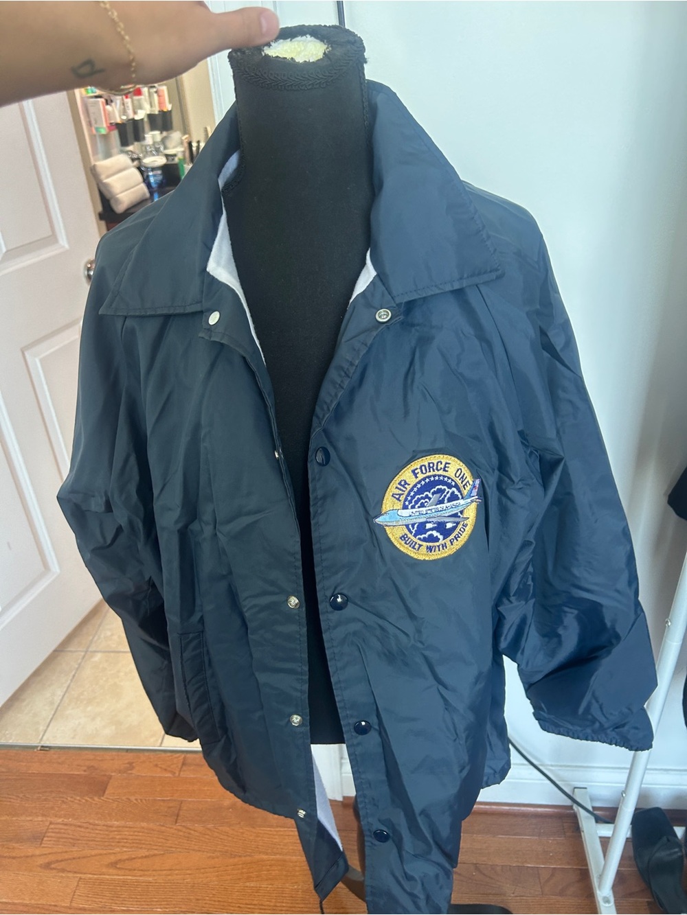 Navy Blue Air Force One Patch Men's Windbreaker Jacket